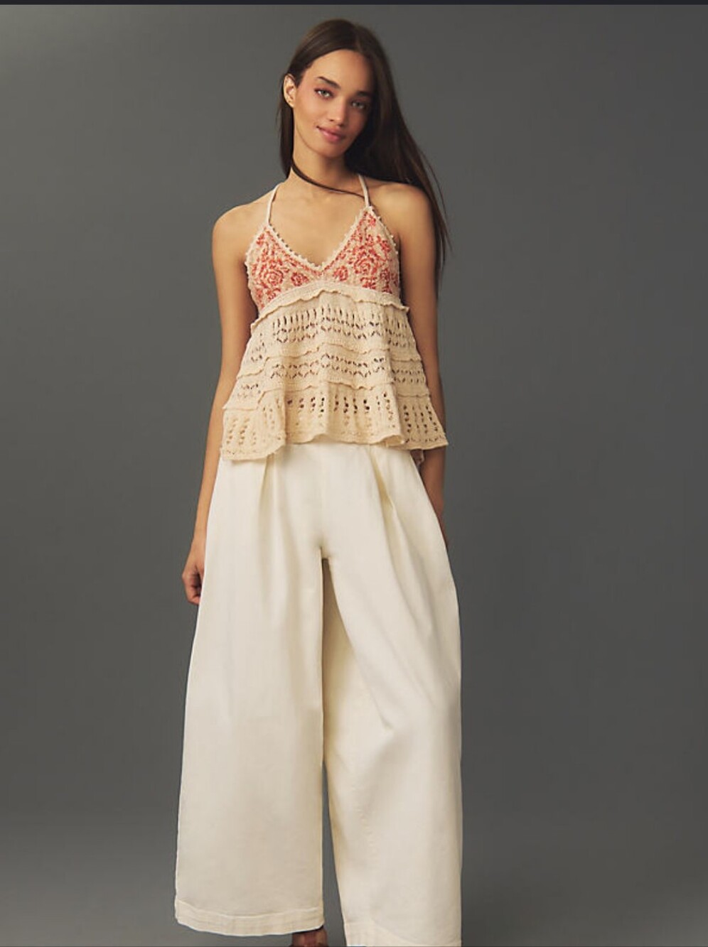 Anthropologie Crochet Babydoll Tank with Floral Bodice Size Large
